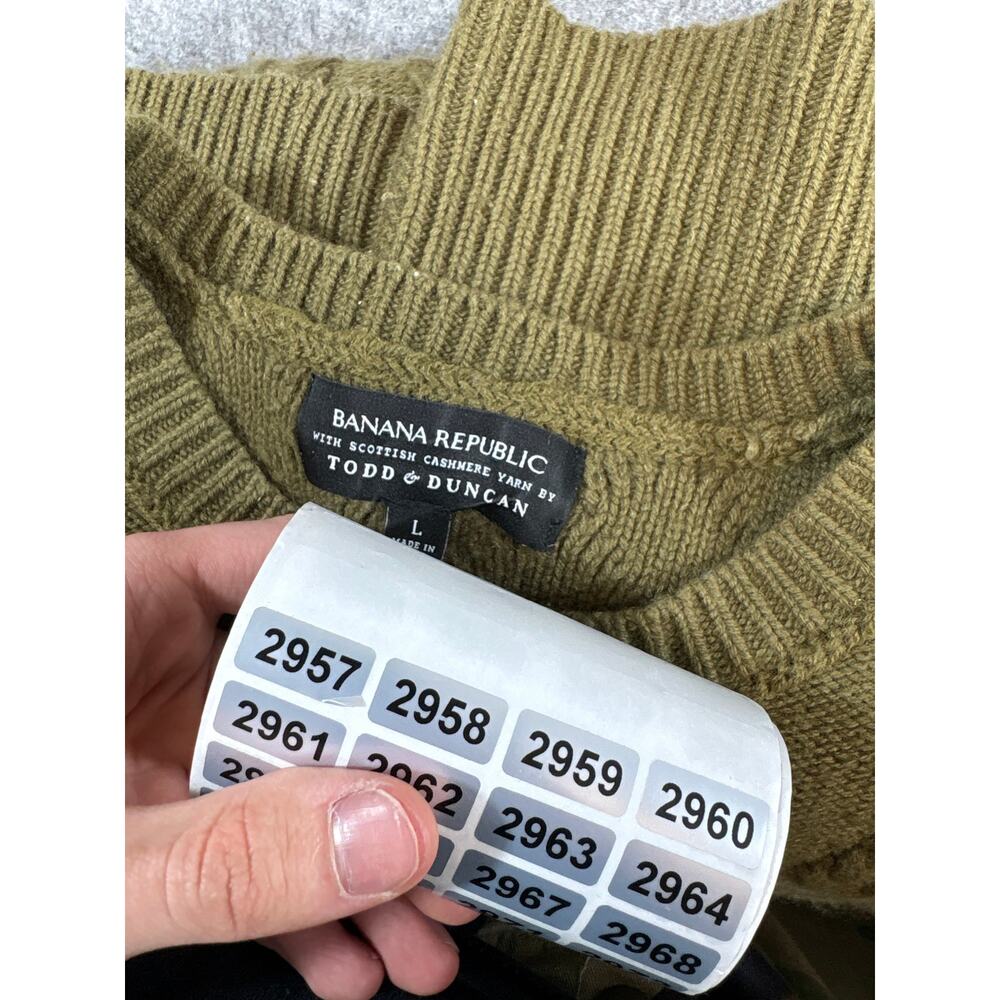 Banana Republic Todd Duncan Sweater Men Green Cable Knit Cashmere Pullover Large - Picture 8 of 8